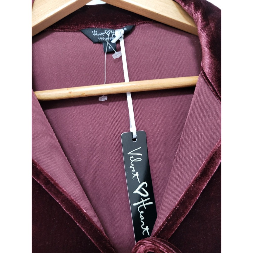New Burgundy Velvet Whimsigoth Fairygrunge Button Tie Bow Peplum Top Sz L - Picture 6 of 8